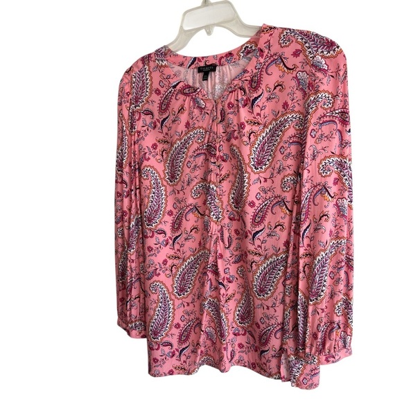 Talbots Band Collar Popover Top Plus 2Xp Pink Dancing Paisley Long Sleeve Blouse - Picture 4 of 16